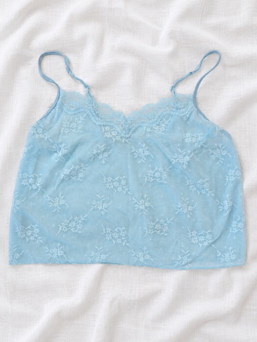 Sheer Light Blue Lace Camisole Top